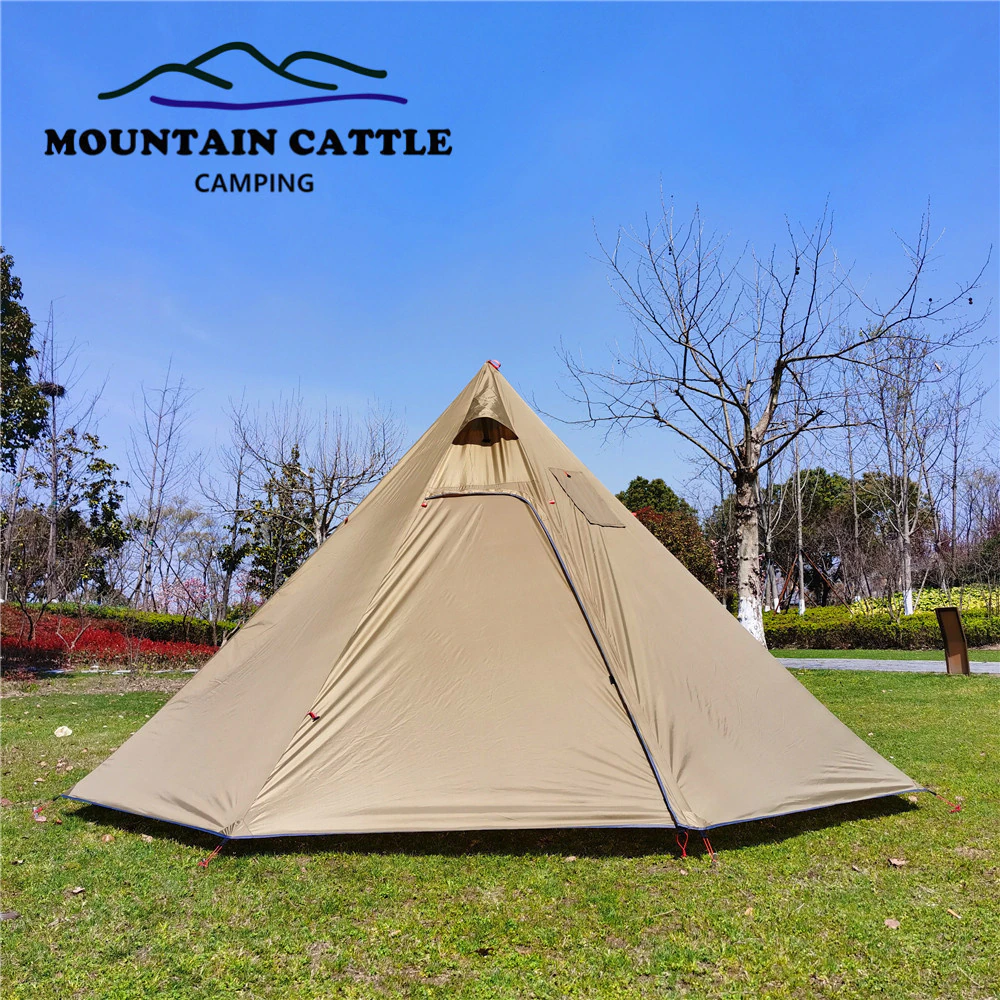 Cheap Goat Tents Winter Ultralight Outdoor Camping Teepee 210T Plaid Pyramid Tent with Snow Skirt Large Rodless Tent Backpacking Hiking Tents Tents 